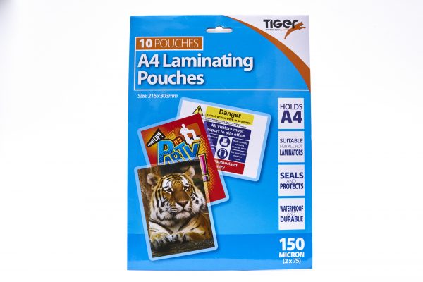 Tiger A4 Laminating Pouches 150 Microns 10 Packk
