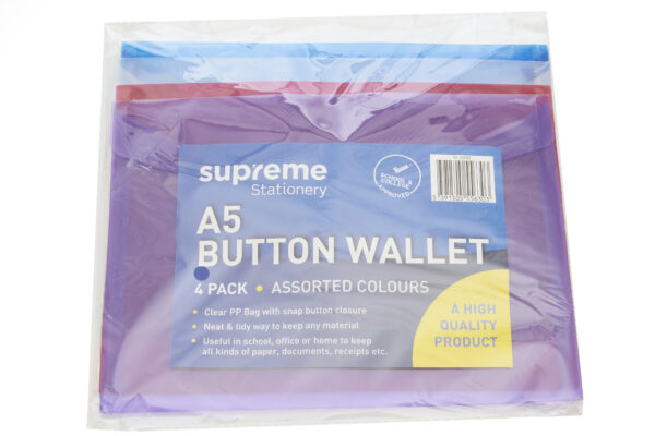 Wallet Button A5 4 Pack Assorted Colours