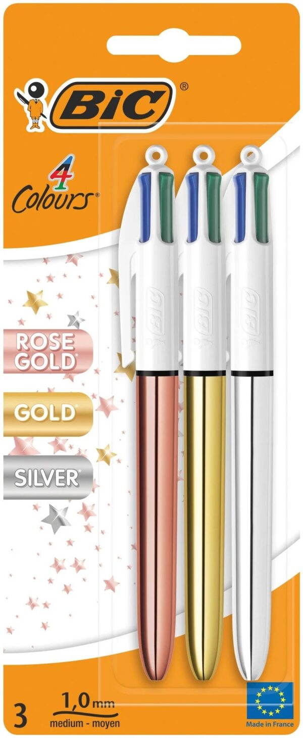 Bic 4 Colour Shine 3 Pack - Rose Gold, Gold & Silver